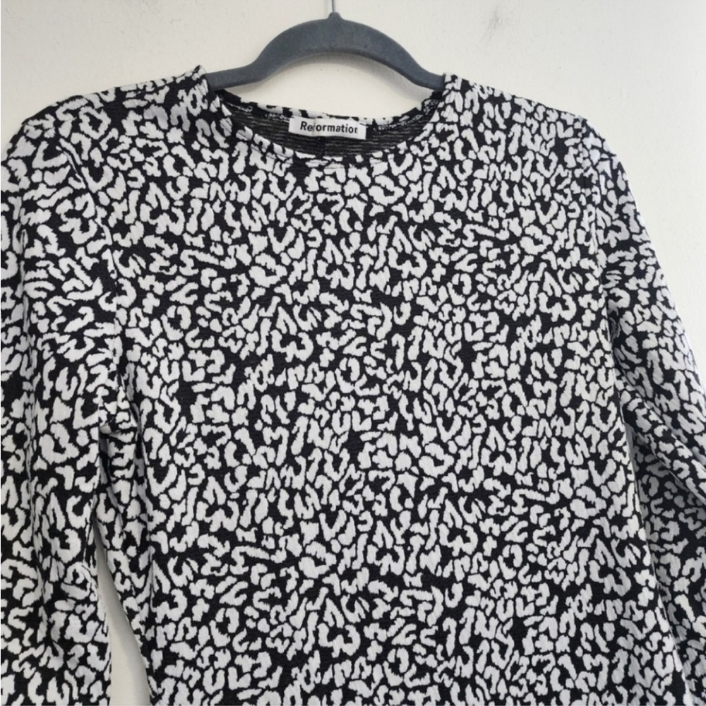 Reformation Black White print Long Sleeve Mini Dress Event Party Birthday - Picture 4 of 11